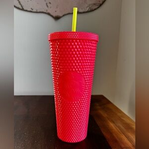 Starbucks studded coral w/neon green straw 24oz Tumbler